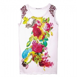 ladies printing dress with stone on shouder
